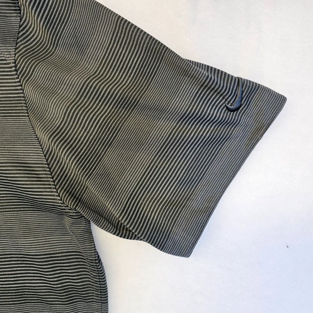 Nike Dri-Fit Polo Shirt Mens Striped Short Sleeve‎ Button Collared Gray Logo XL - Picture 6 of 10